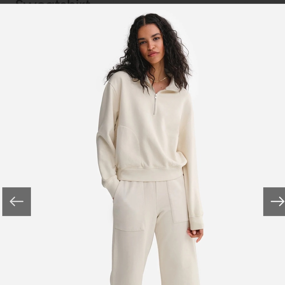 Mate the Label Organic Fleece Half Zip Sweatshirt in Bone, Size Small